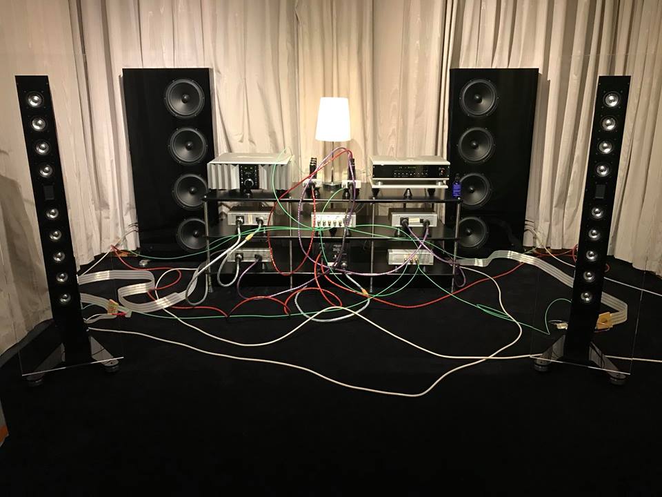 Cables are up front, on display in this Oslo Hi-Fi system, grounded with QKORE. "Nordost Cables Demoroom is primed with audio insight speakers and burmester Electronics!"  